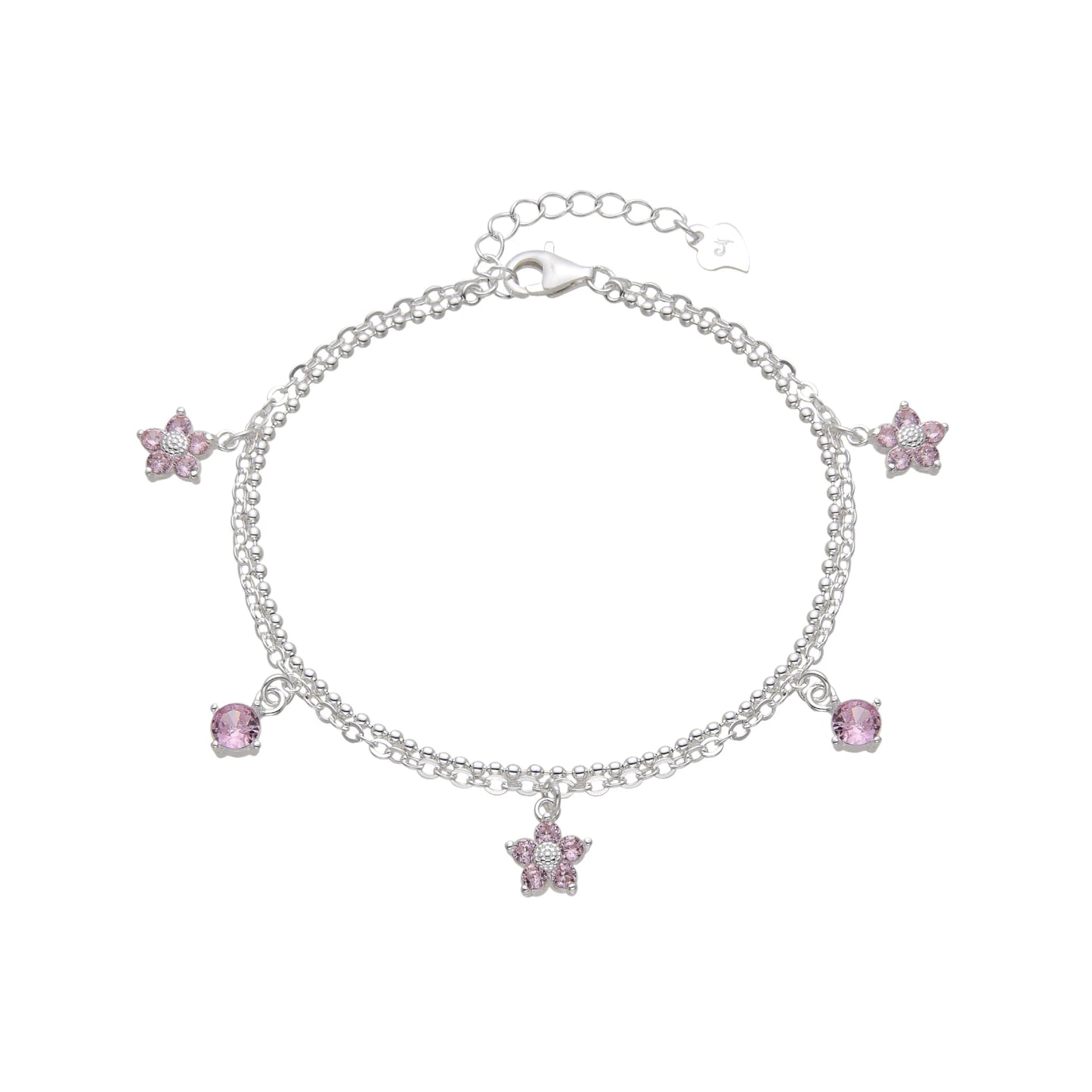 Pulsera doble cadena flores plata925