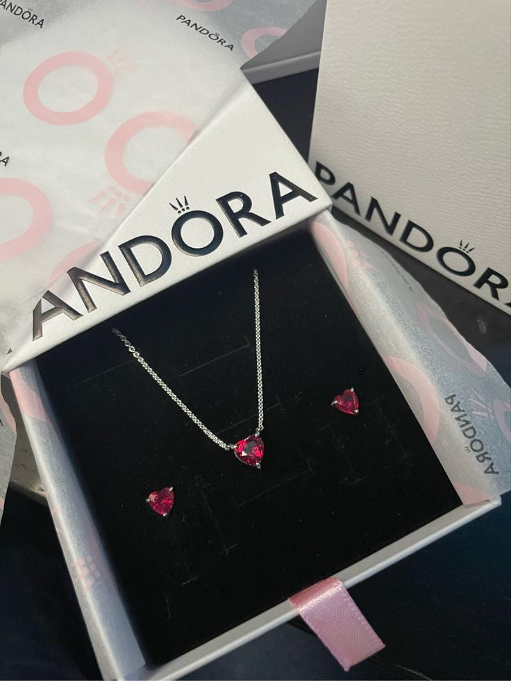 Set Pandora corazón rojo brillante ❤️| con caja GRATIS ✨