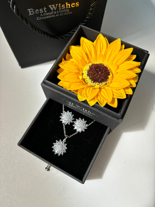 Cofre girasol eterno+ set cadena y aretes🌻