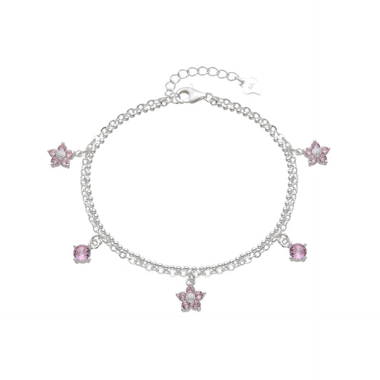 Pulsera doble cadena flores plata925